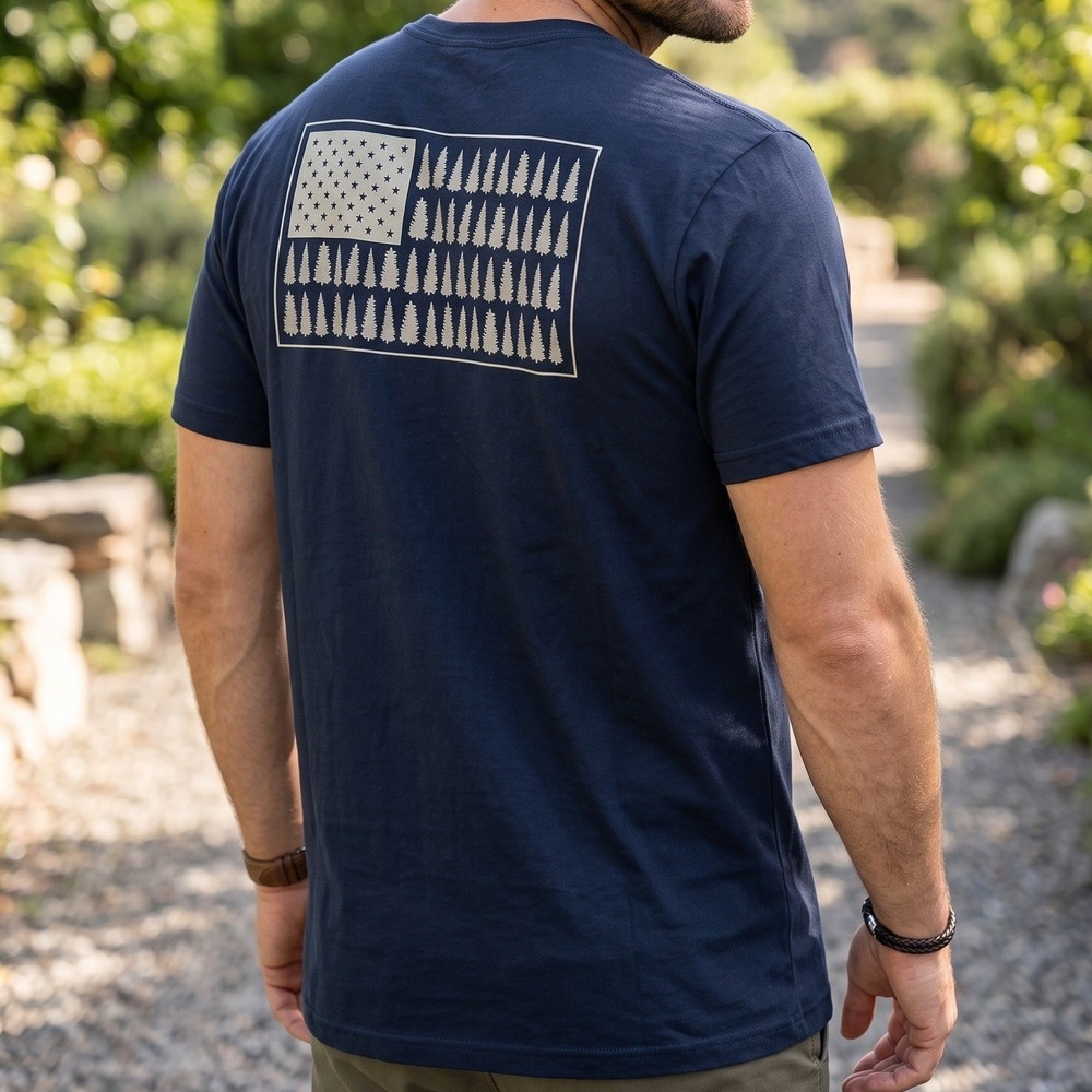 Columbia Sportswear Mens Navy Blue Pine Tree American Flag Graphic T-Shirt XL